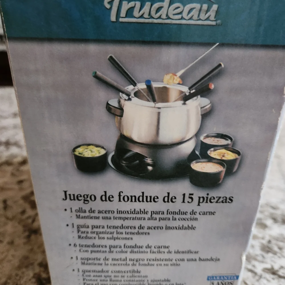 Trudeau Stainless Steel Fondue Set with Black and Silver Accents